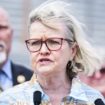 Cleta Mitchell, chair of the Election Integrity Network, speaks during a news conference at the House steps of the U.S. Capitol on May 8, 2024. Photo: Tom Williams/CQ Roll Call via AP